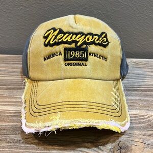 NEW Gold Woman’s Embroidered Distressed New York Adjustable Trucker Hat